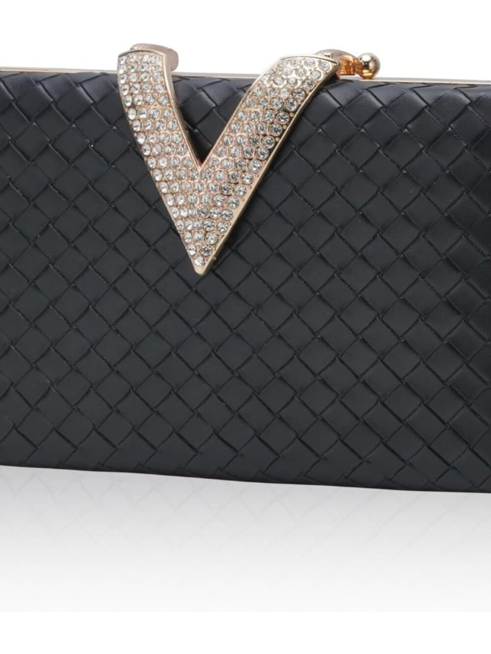 Woven Clutch Purses for Women - Leather Woven Evening Purse with Diamond Flowers
